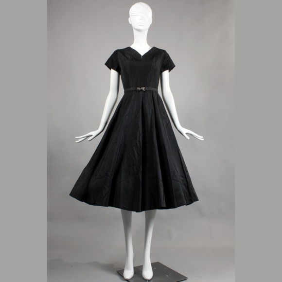 M Vintage 1940s Black Satin Cocktail Dress